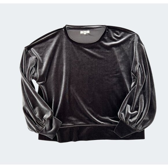 Madewel Velvet Balloon Sleeve Sweatshirtl Top Gunmetal Gray Large - Picture 12 of 14